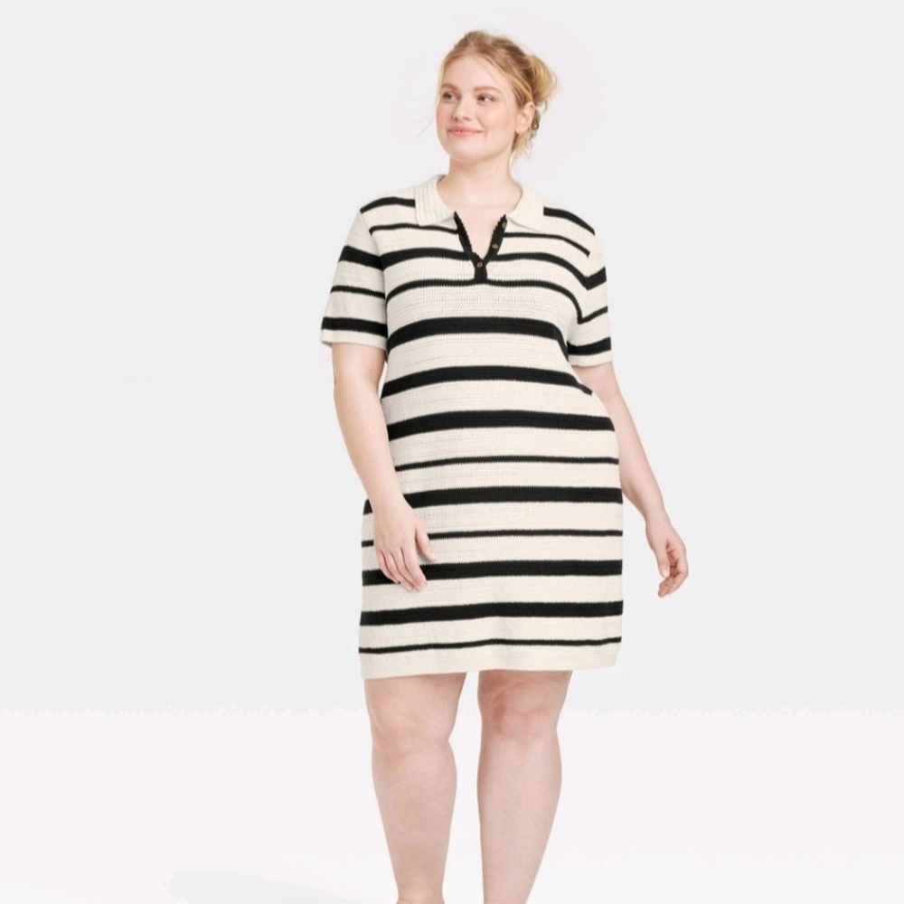 Chic Black and White Striped  Dress